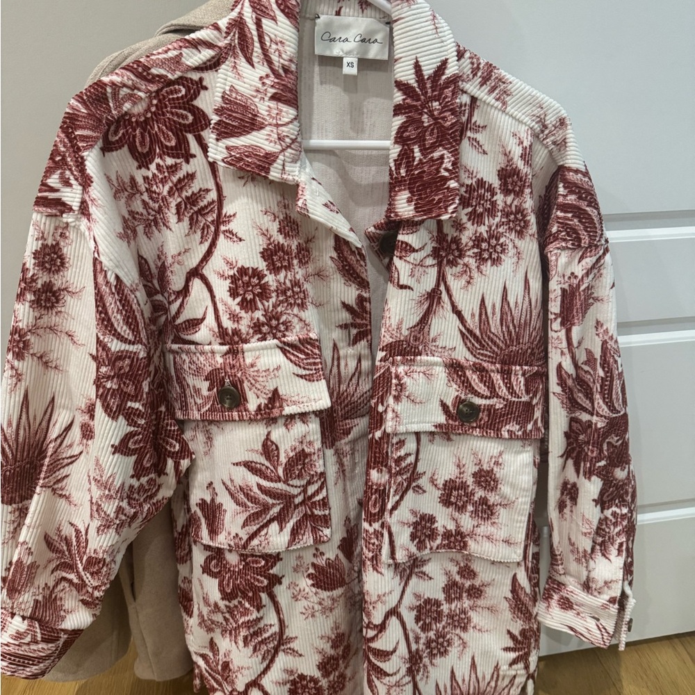 Cara Cara Women's Red Floral Corduroy Shacket